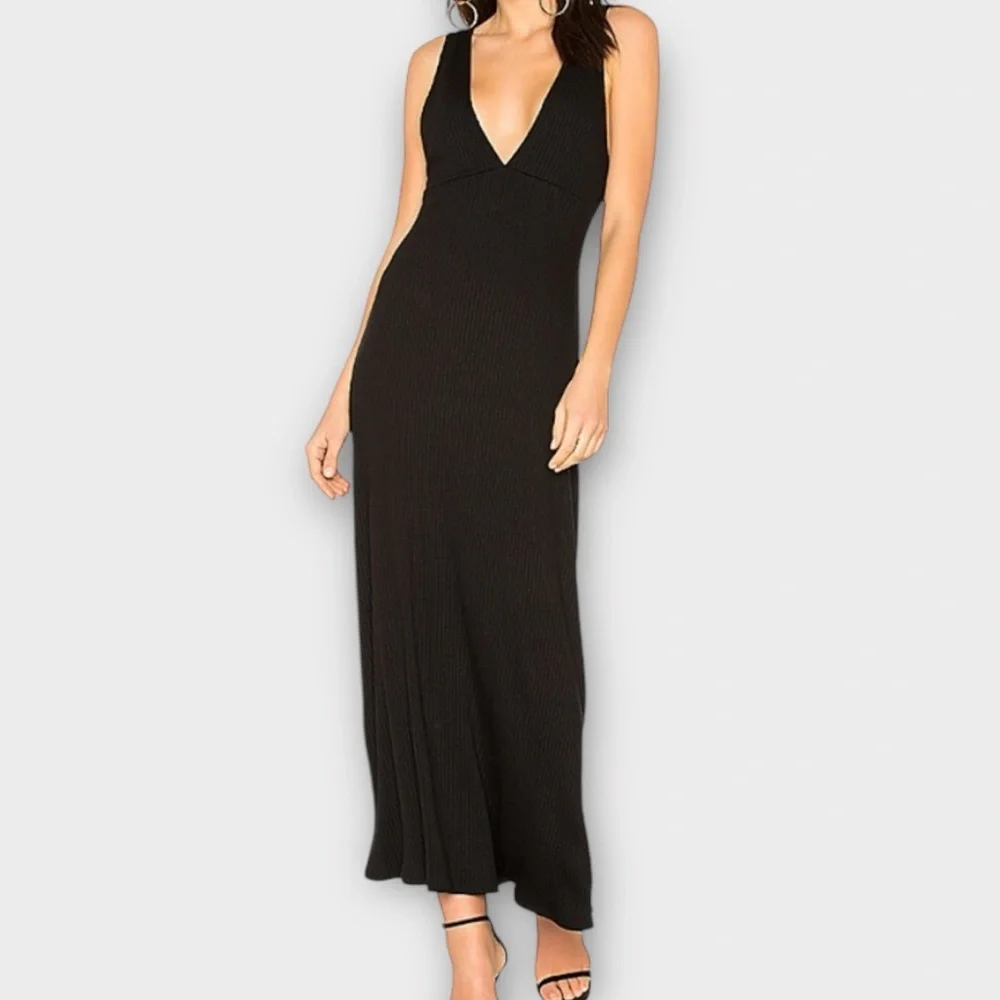 Rachel Pally Women’s Rib Luc Dress Medium Plunge Midi Maxi Sexy Feminine NWT